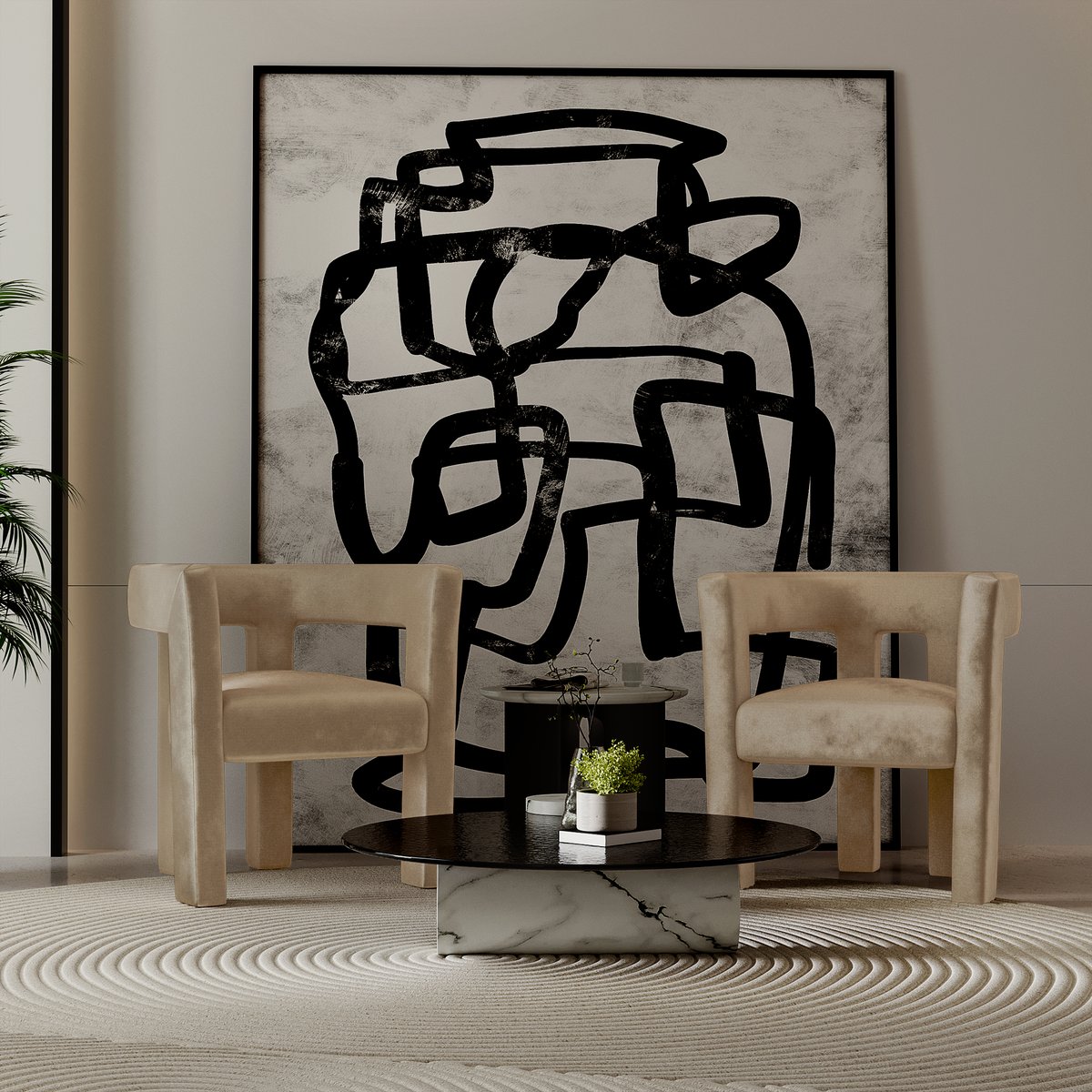 Fauteuil de salon pivotant en tissu bouclette ALYA beige, SIA HOME