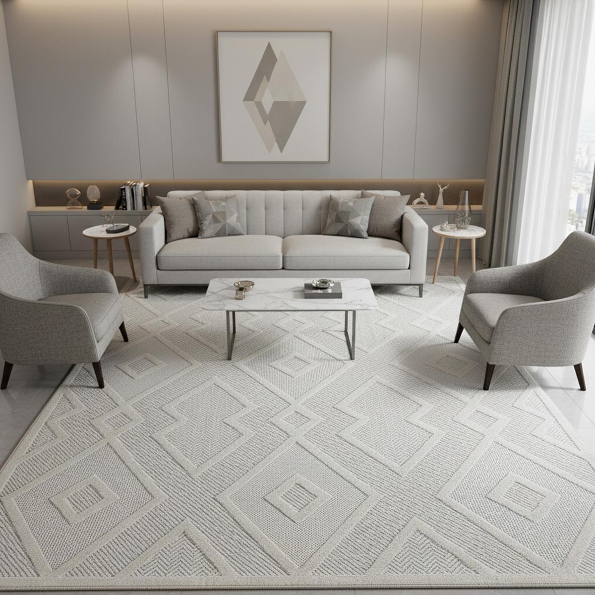 Tapis kilim tissé motif géométrique TENO A crème, UN AMOUR DE TAPIS