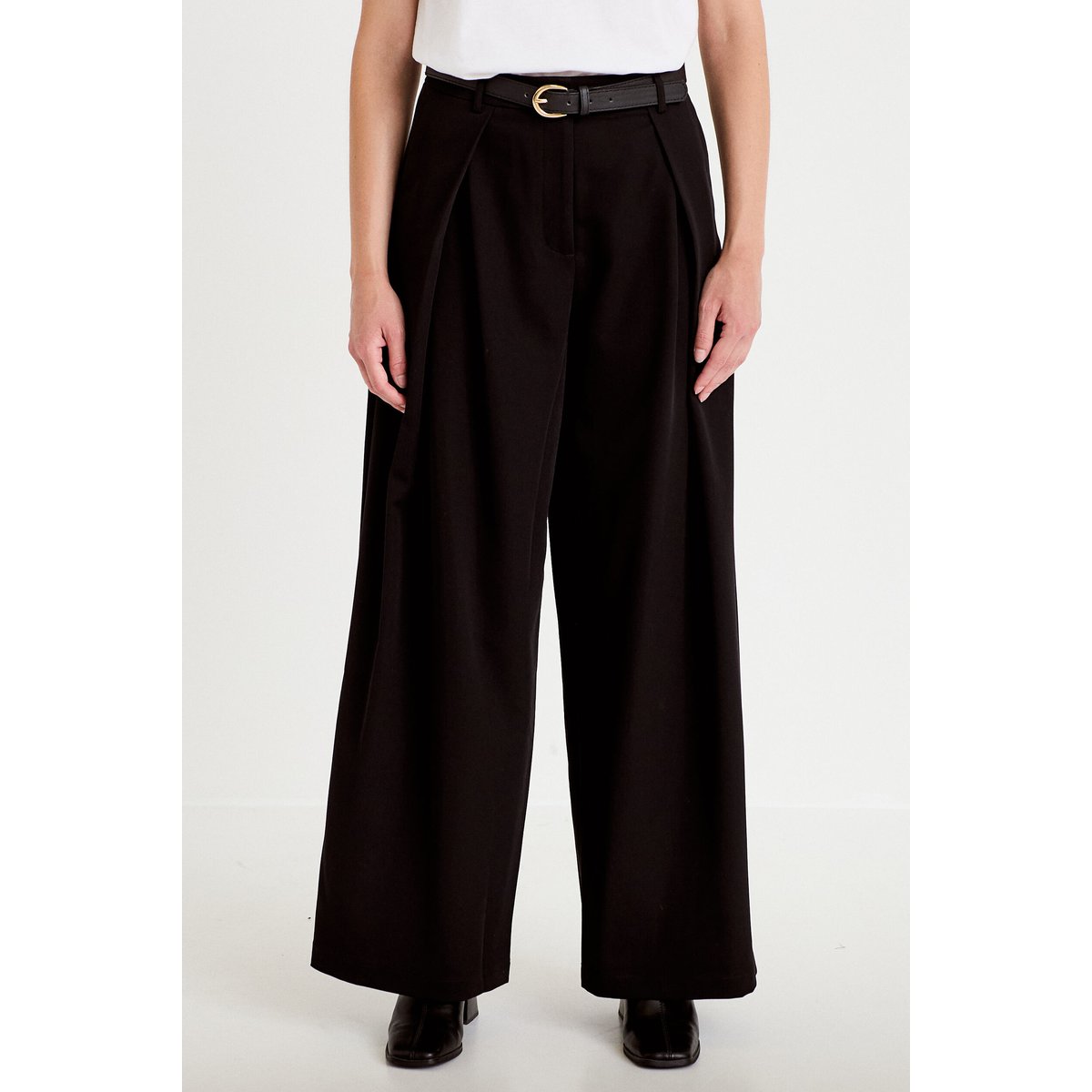 Pantalon large avec ceinture amovible noir, CACHE CACHE