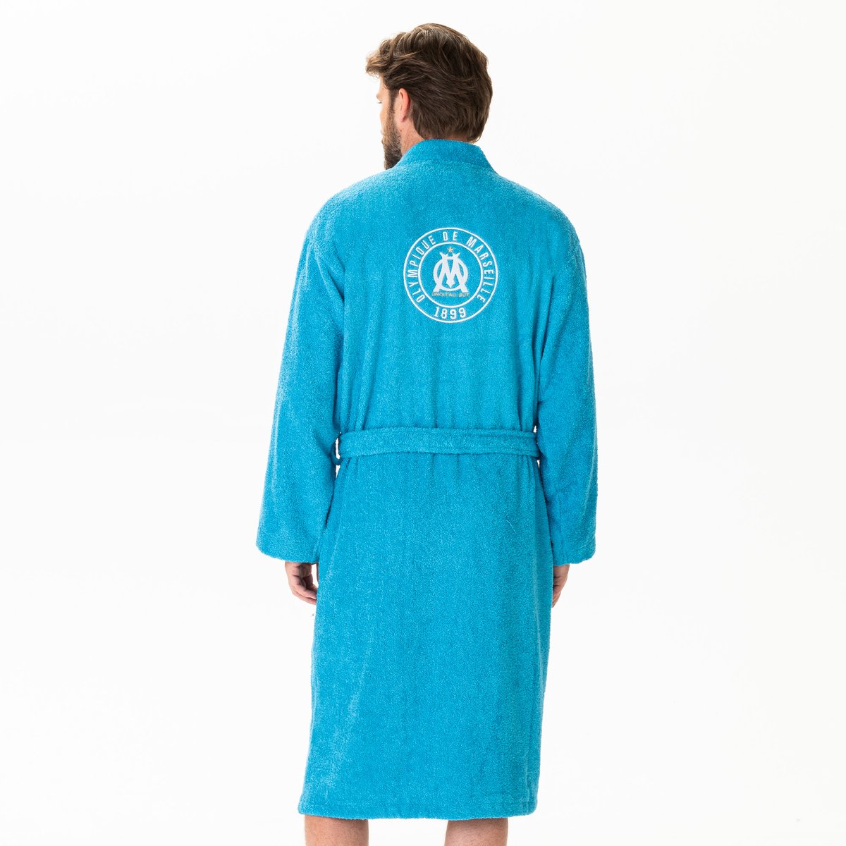 Peignoir col kimono brodé bouclette 100% coton, OM 1899 bleu, OLYMPIQUE DE MARSEILLE