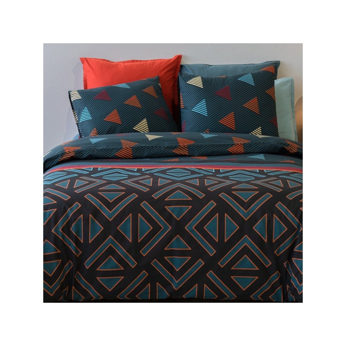 Housse de couette 100% coton 57 fils + 2 taies d’oreiller bleu, DECORATIE