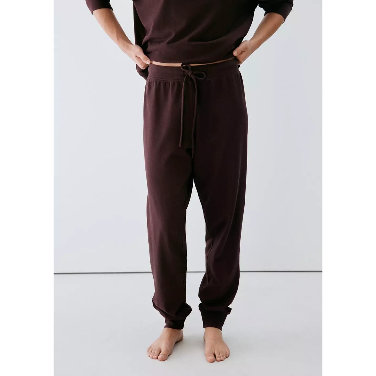 Pantalon de pyjama coton taille élastique bordeaux, MANGO