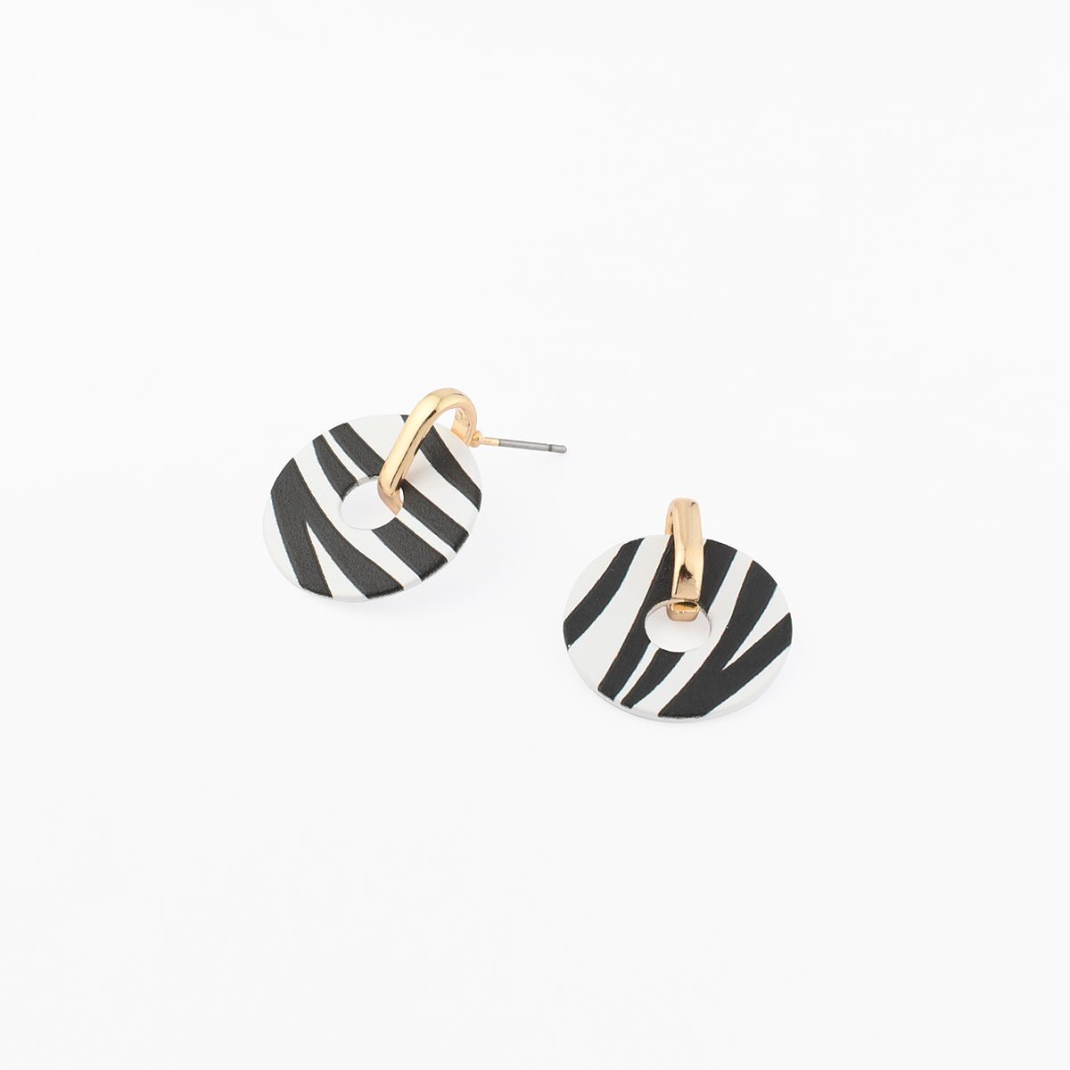 Boucles d'oreilles rondes motif zèbre noir, BALABOOSTE