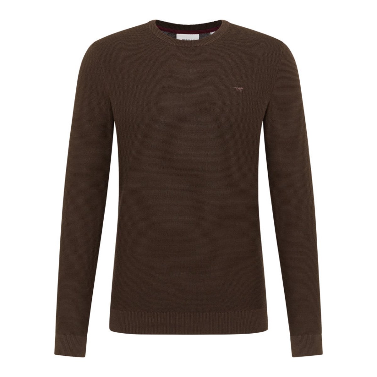 Pull en coton kaki uni avec une coupe droite et un col rond chocolat, MUSTANG