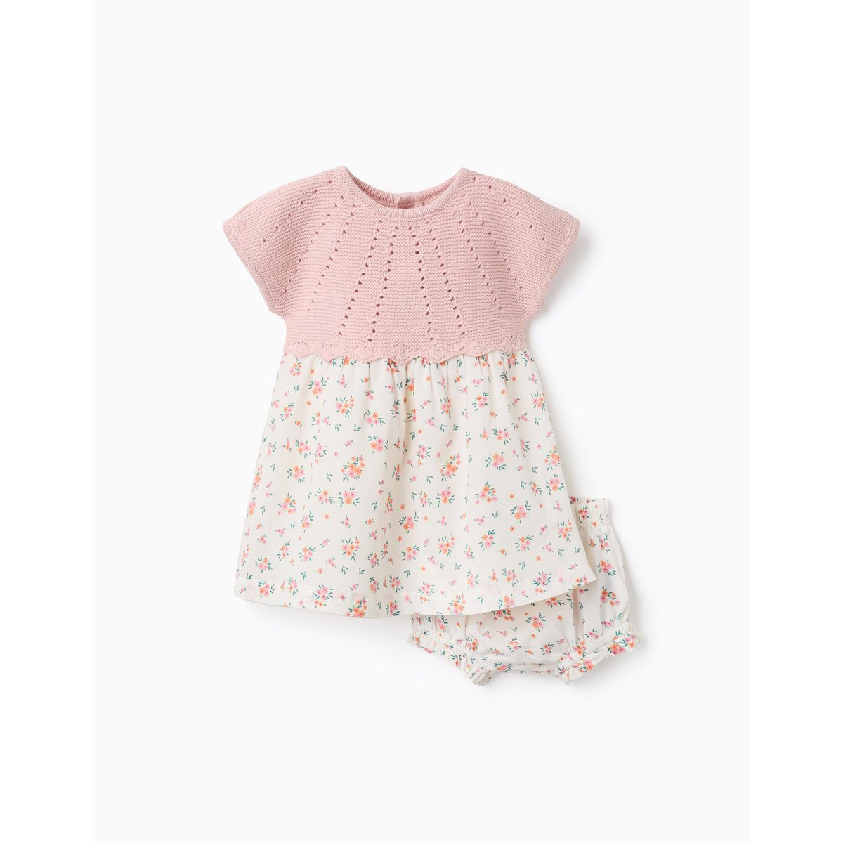 Robe bi-matière avec motif floral rose, ZIPPY