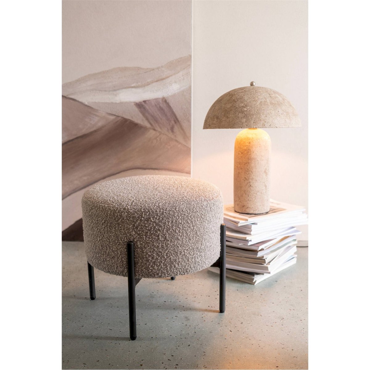 Lampe de chevet champignon en papier mâché organique beige naturel effet pierre, RECOLLECTION