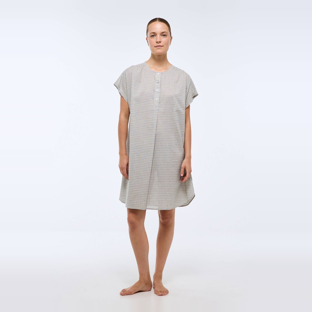 Chemise de nuit à carreaux en coton bel air, MONOPRIX