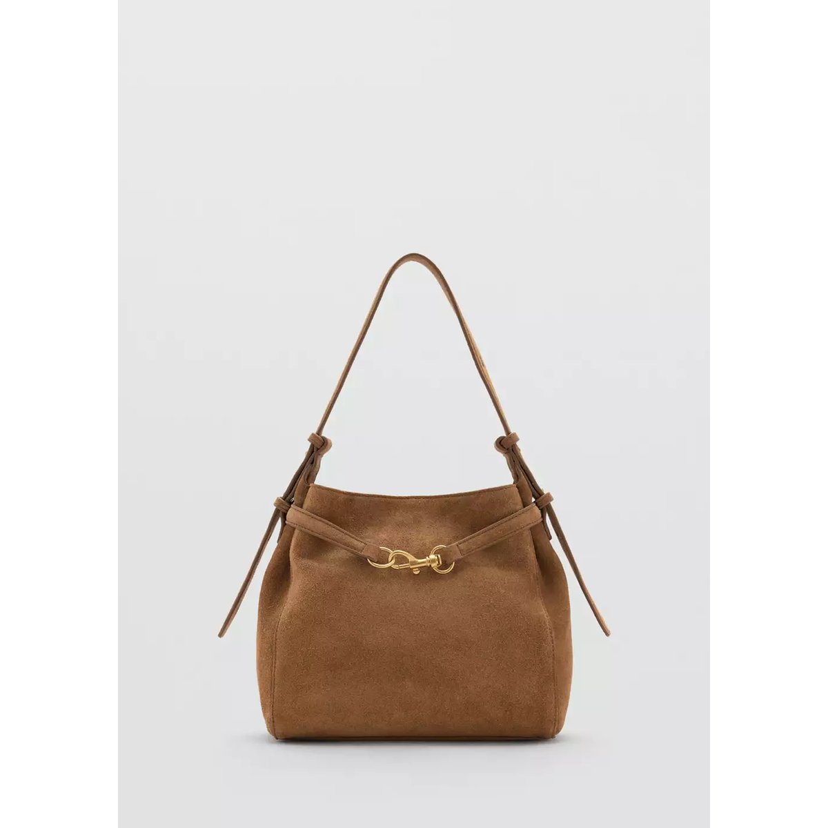 Sac seau en cuir suédé avec détail équestre marron moyen, MANGO