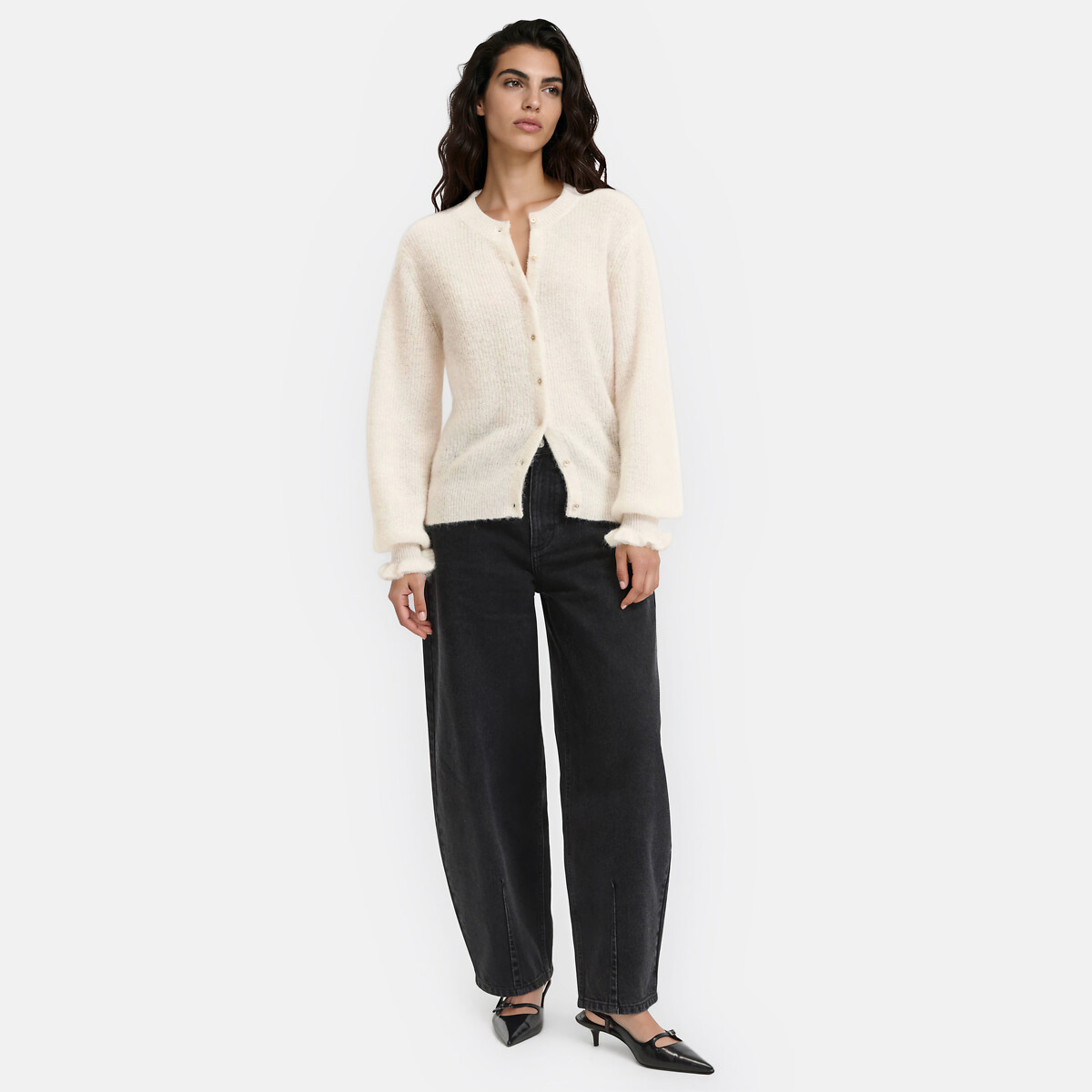Cardigan con bottoni, misto alpaca e lana avorio, LA REDOUTE COLLECTIONS