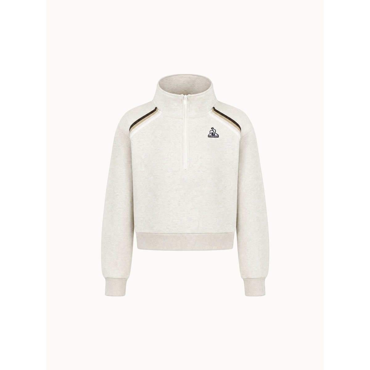 Sweat demi-zippé oversize en double face avec bandes rayées Heritage beige, LE COQ SPORTIF