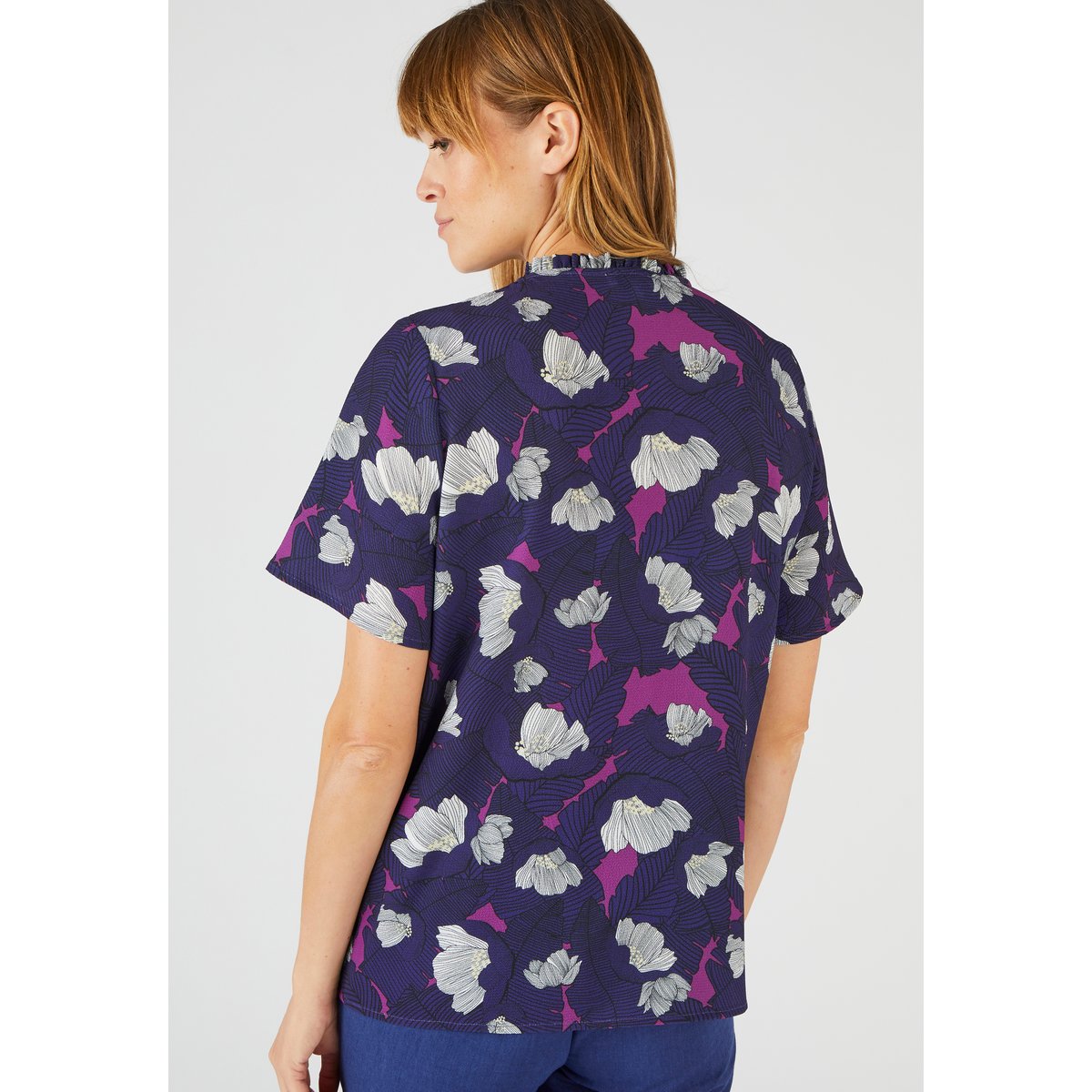 Chemisier à smocks imprimé bleu feuillage, DAMART