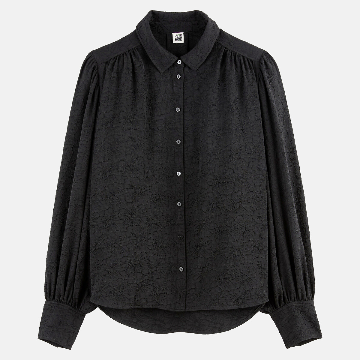 Chemise brodée, à manches longues bouffantes noir, LA REDOUTE COLLECTIONS