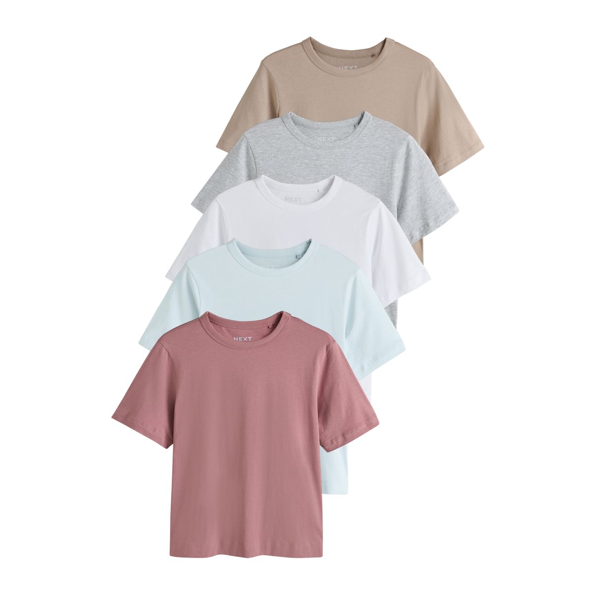 T-shirt girlfriend ras du cou, lot de 5 minéral, NEXT