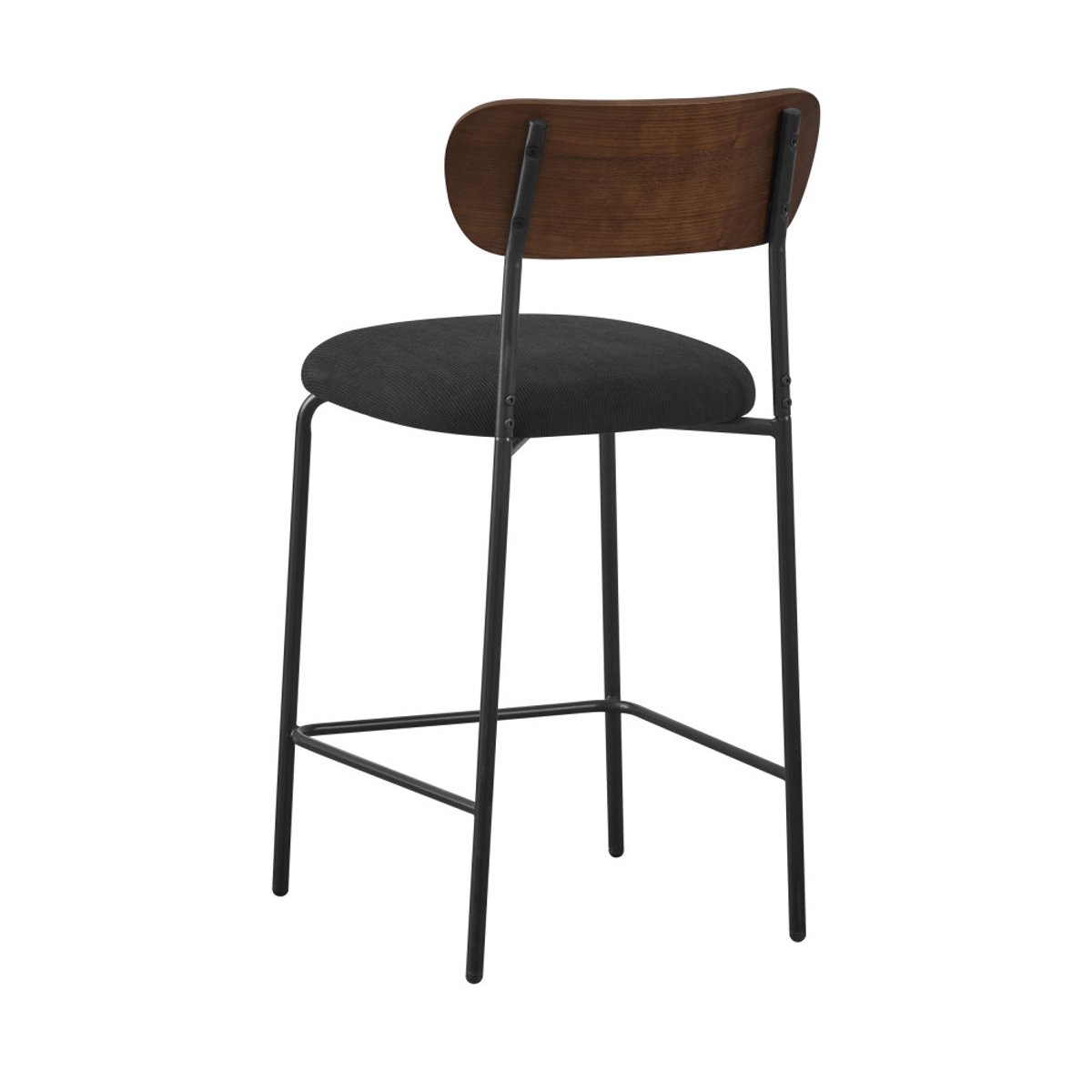 Lot de 2 chaises de bar bois foncé velours côtelé et métal H65cm- JESS noir, DRAWER