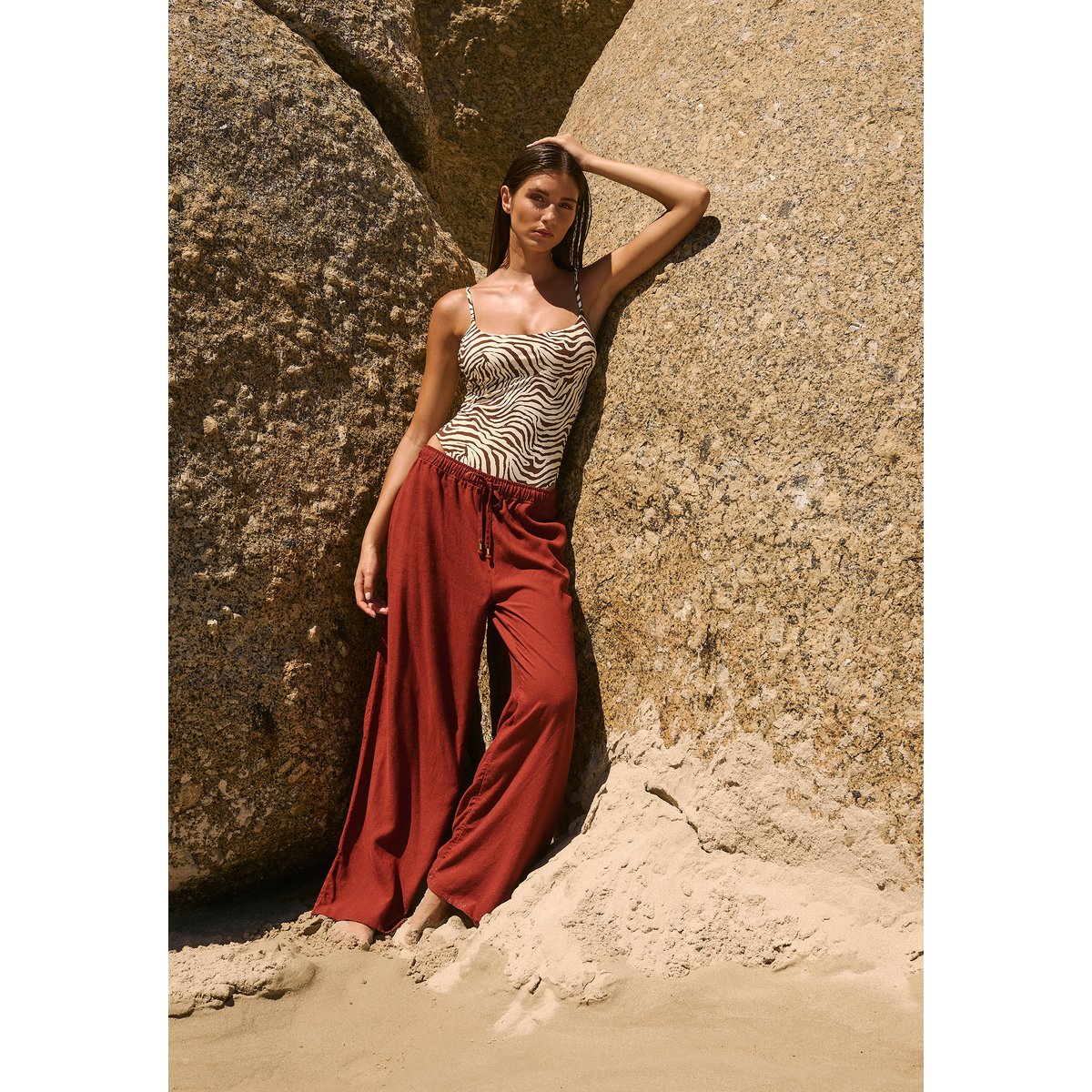 Pantalon fluide élastiqué CHILL BEACH marron, ETAM