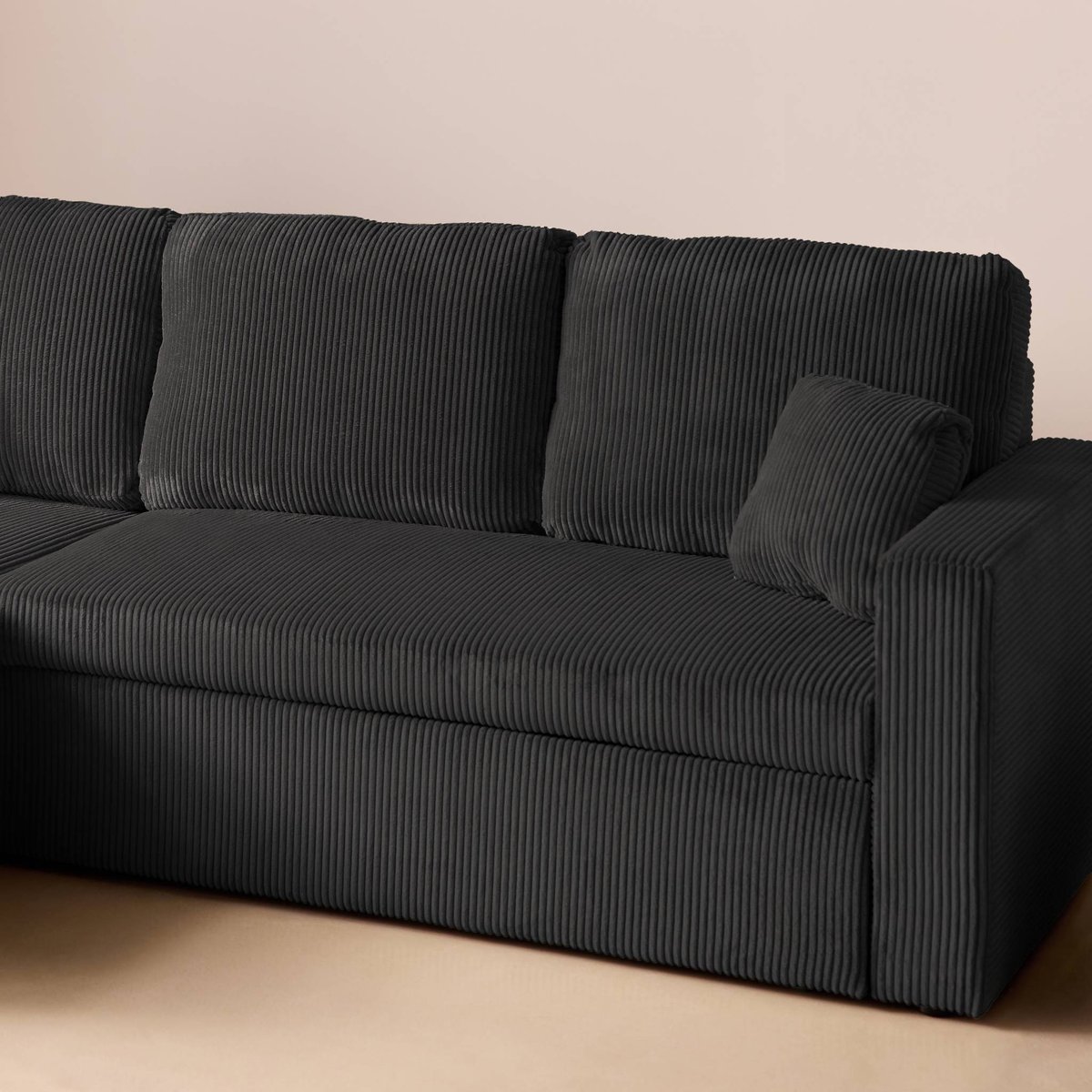 Canapé d'angle convertible réversible 3 places velours côtelé grosse côte avec coffre IDA gris foncé, SWEEEK