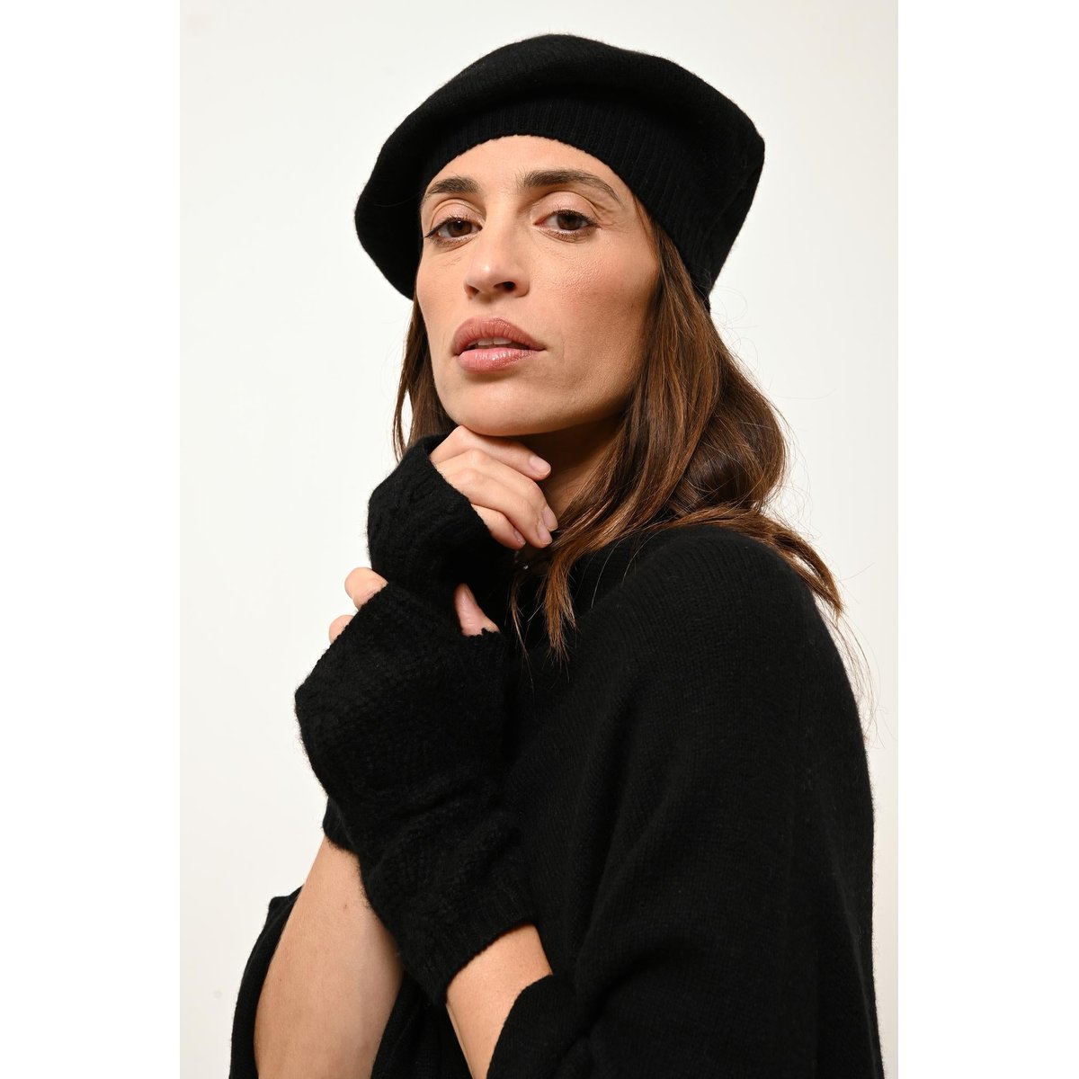 Poncho 4 Fils Ivoire Ashley noir, JUST CASHMERE