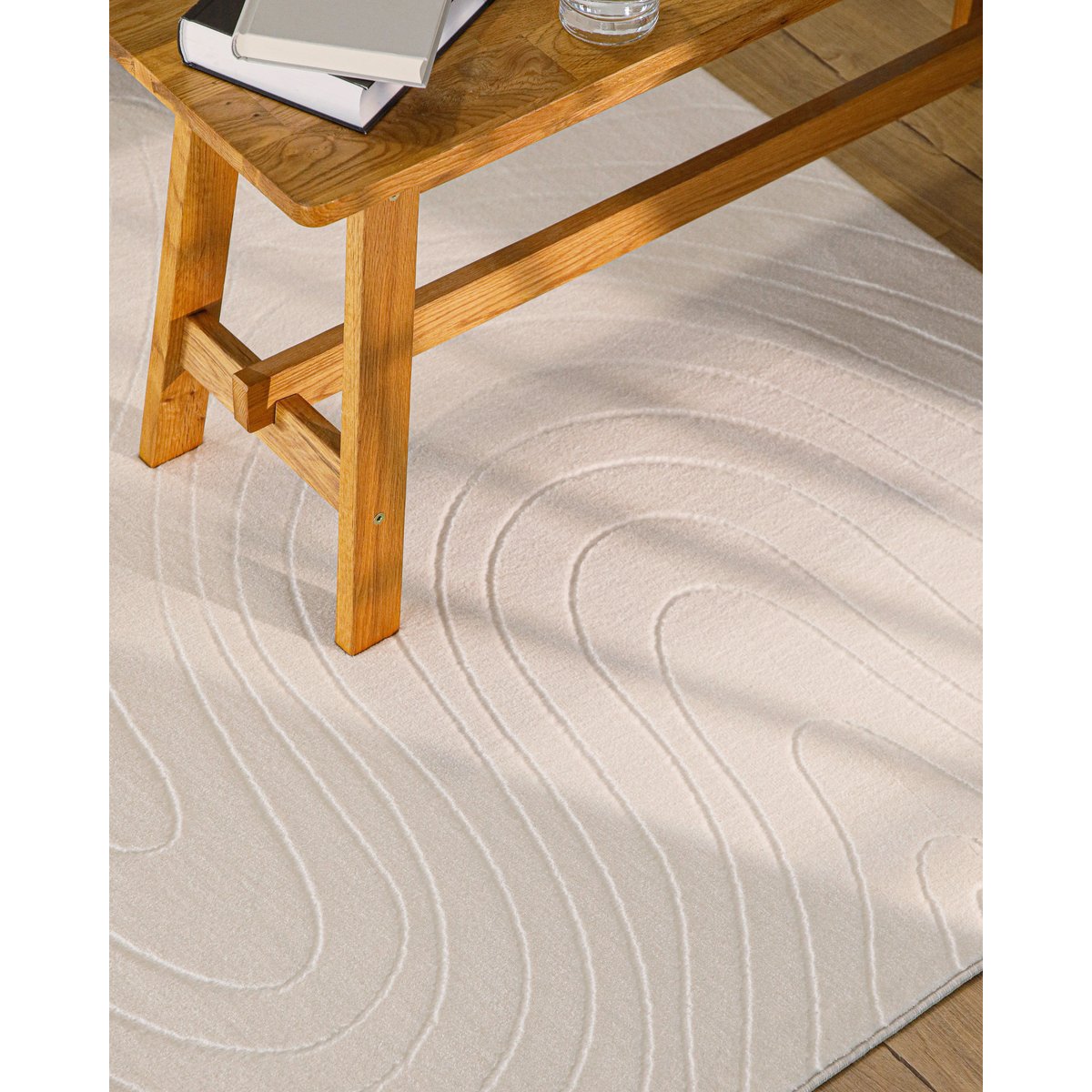 WECONhome Nuuk Flow, tufté, tapis poils courts, motif vague en relief, lavable, certifié OEKO-TEX® ,  Nuuk Flow crème blanc, WECON HOME