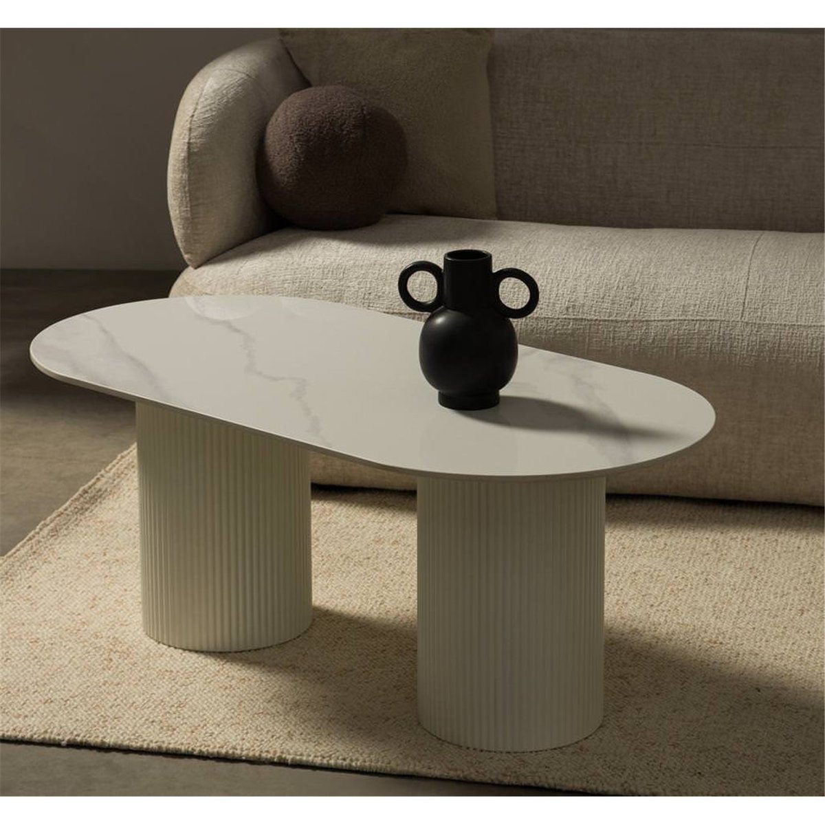 Table basse ovale MARBELLA effet marbre blanc cassé effet marbre, RECOLLECTION
