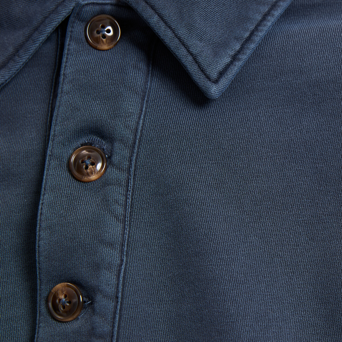 Sweat col polo, pur coton bleu marine, LA REDOUTE COLLECTIONS