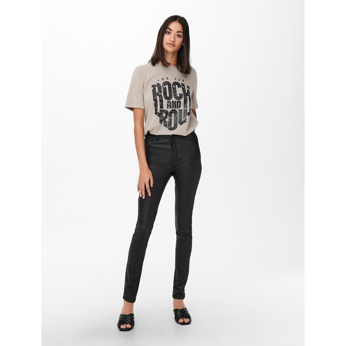 Coated Skinny Trousers with High Waist black, JDY
