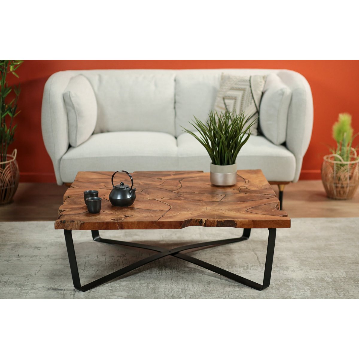 Table basse carrée teck massif recyclé D100 cm BALTIMORE bois naturel, PIER IMPORT