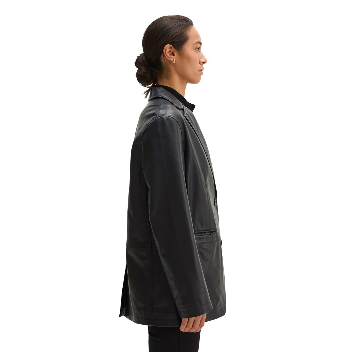 Blazer en cuir coupe classique en cuir nappa d'agneau souple noir, MARC O'POLO