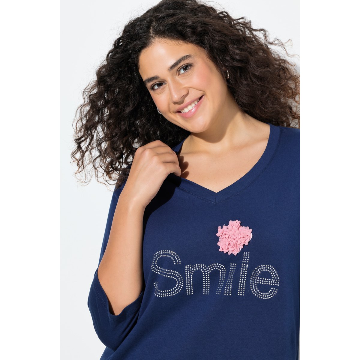 T-shirt message SMILE bleu encre, ULLA POPKEN