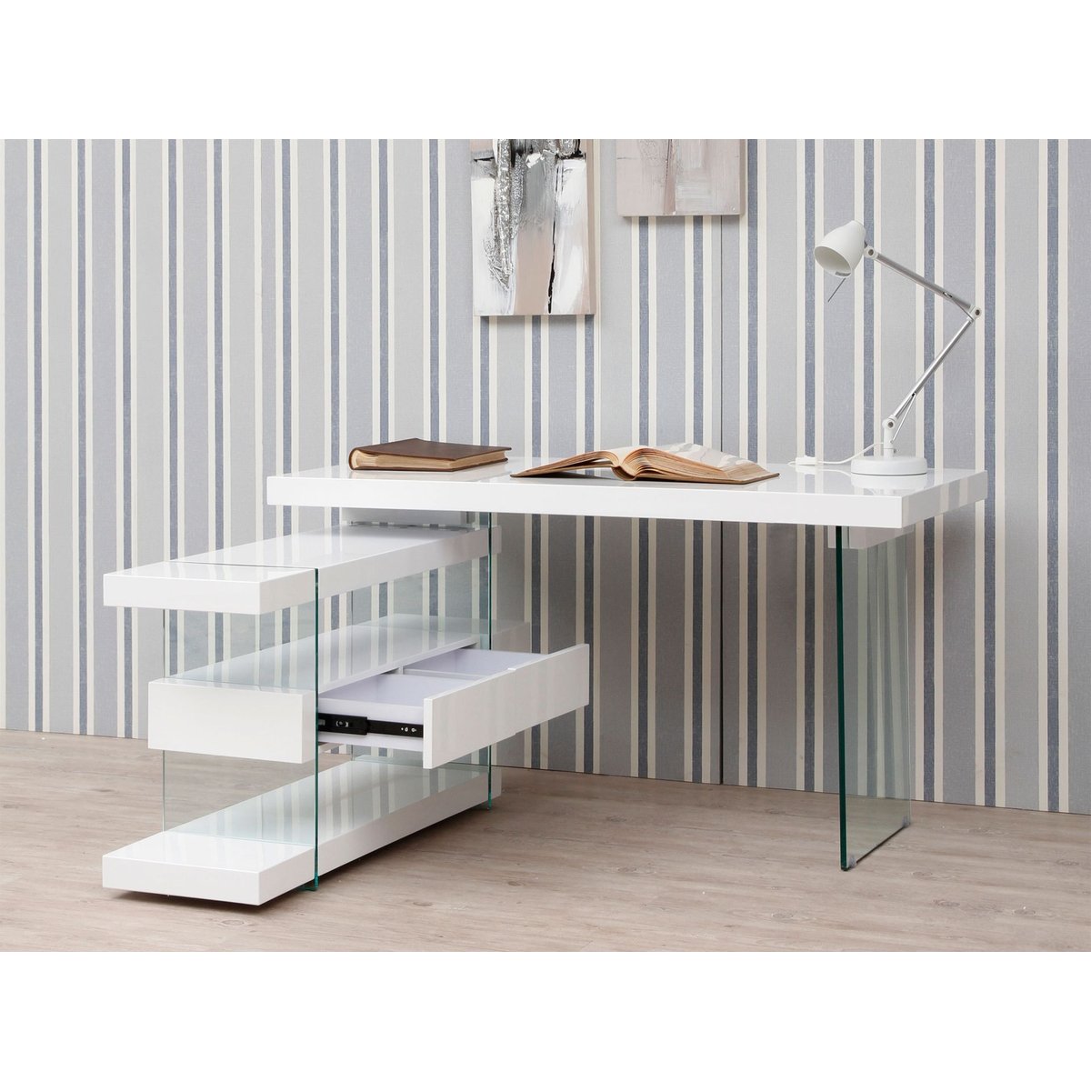 Bureau en bois blanc et verre trempé verre | blanc, ANGEL CERDA