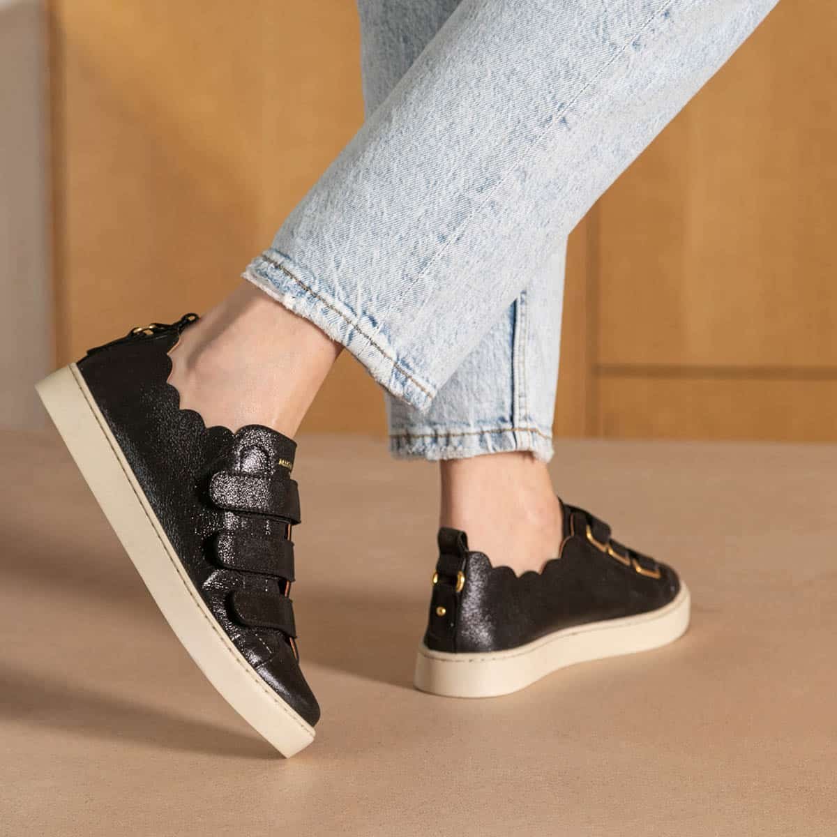 Basket cuir métallisé JULIANNE noir, MAISON TOUFET