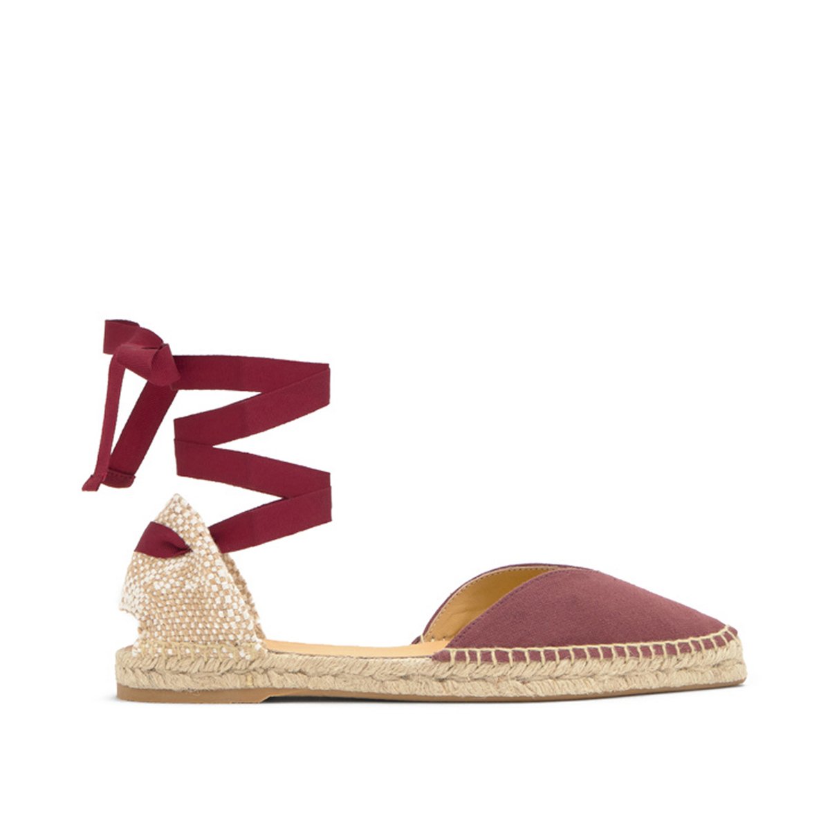 Espadrilles plates en lin à lacets en velours BRAVA PLATFORM lie de vin, CASTANER