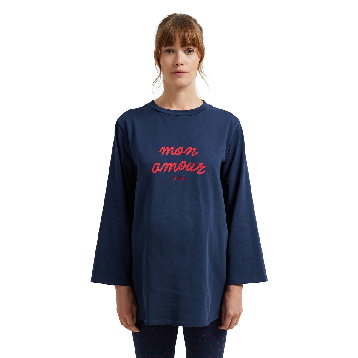 Ensemble 2 pièces pyjama de grossesse "mon amour" marine, VERTBAUDET