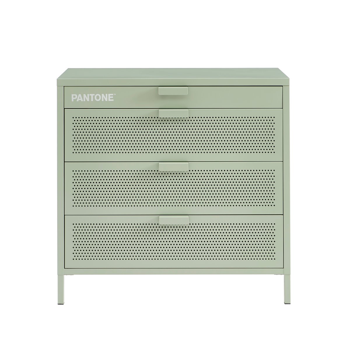 Commode en acier 4 tiroirs vert amande, PANTONE