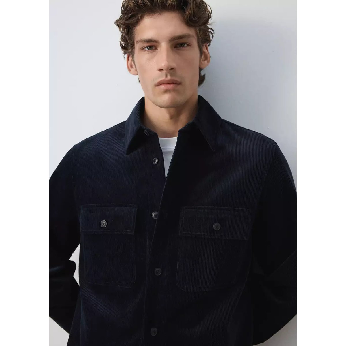 Surchemise velours côtelé poches bleu marine, MANGO MAN