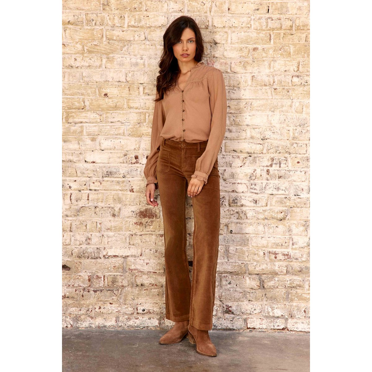 Blouse manches longues col v uni BOWEN 15-camel, LA PETITE ETOILE