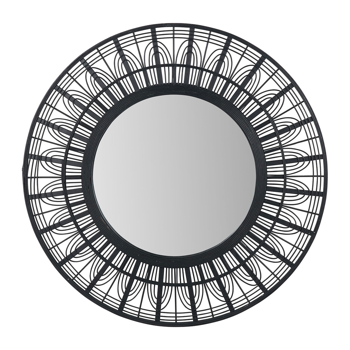 90cm Black Bamboo Frame Round Wall Mirror black, SO'HOME