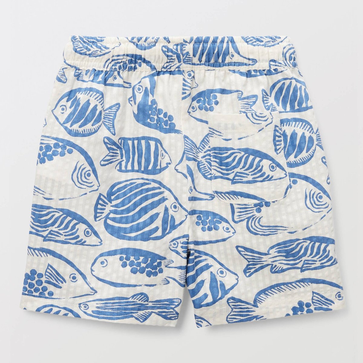 Short élastiqué en seersucker imprimé en coton riviera, MONOPRIX