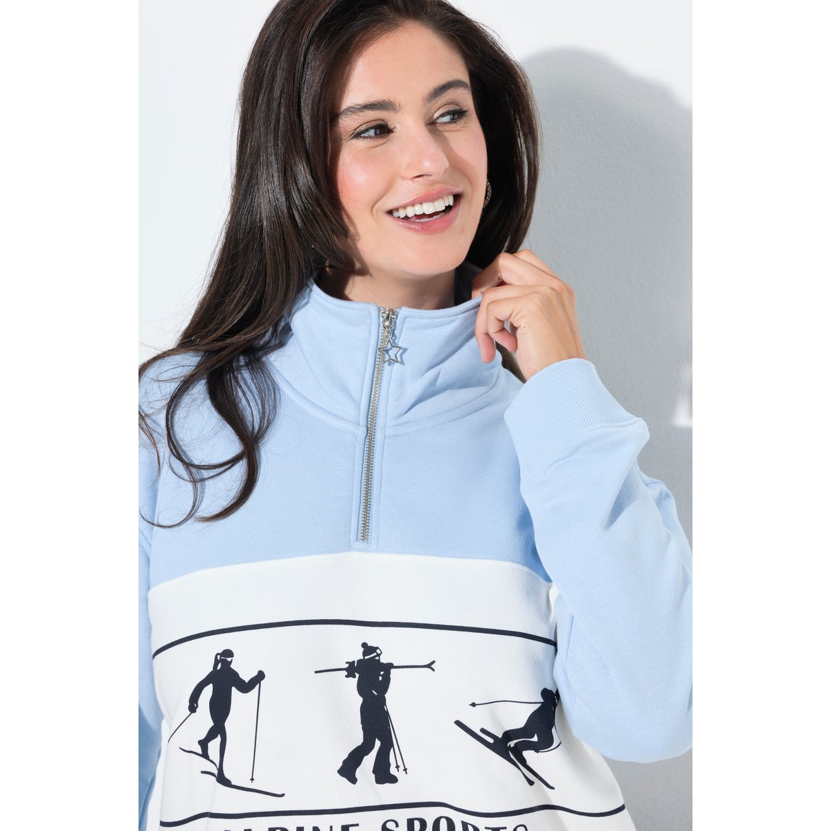 Sweat-shirt motif skieurs, coupe oversize bleu gris clair, ULLA POPKEN