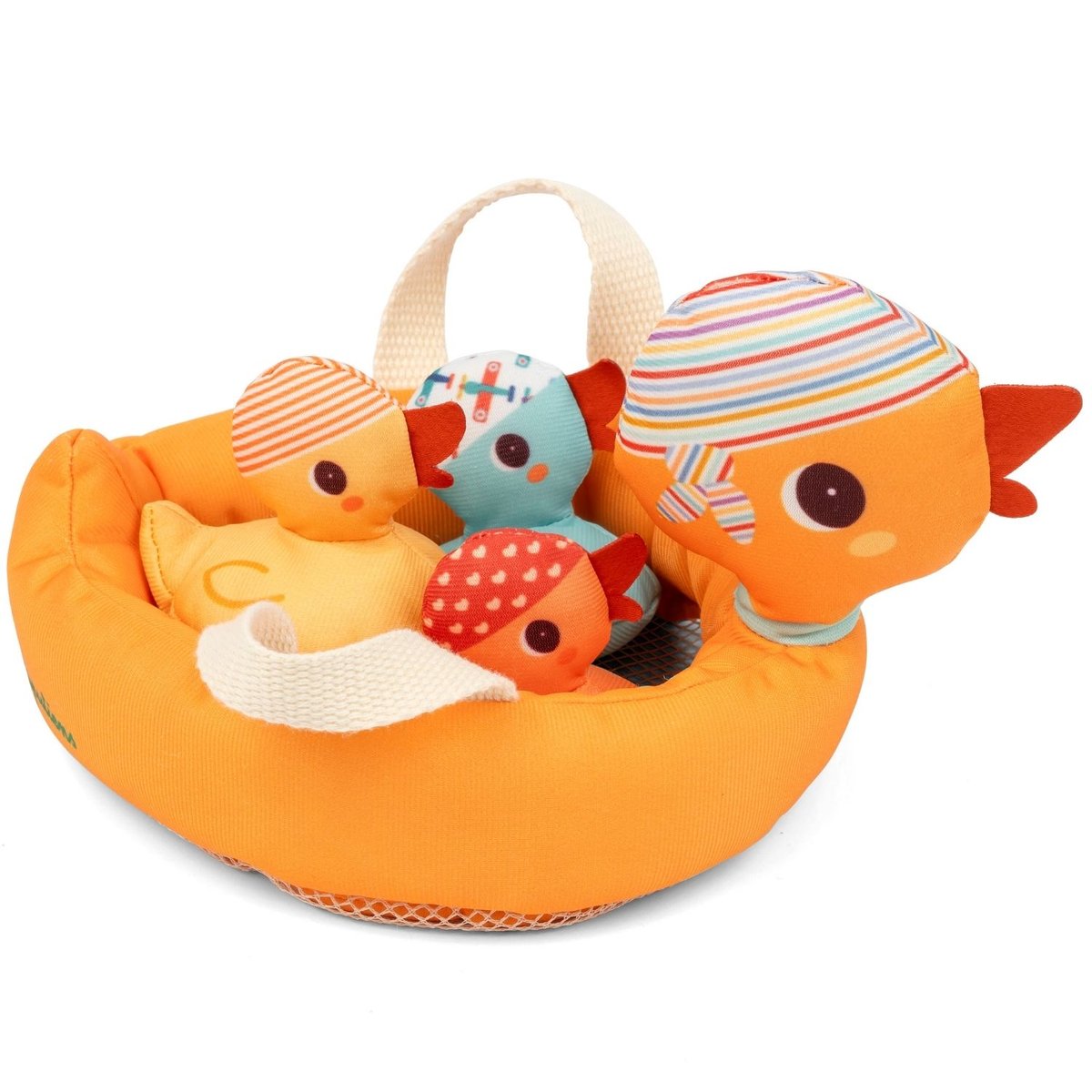 Jeu de bain Maman canards et ses canetons orange, jaune, bleu, LILLIPUTIENS