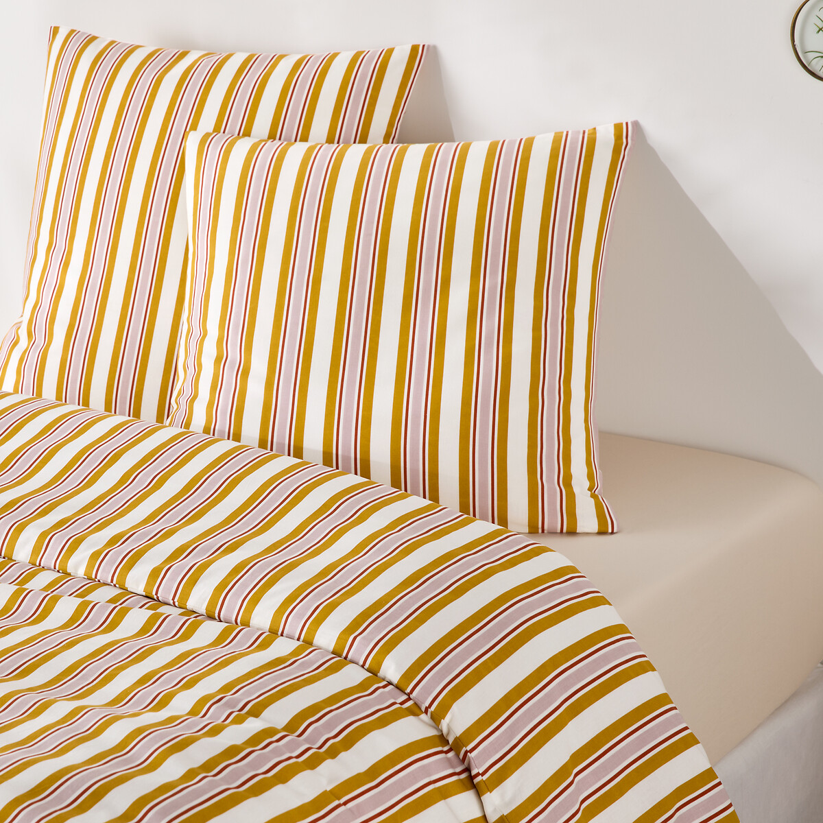 Parure de lit 30% de coton recyclé, taie carrée, DAIRIS jaune/mauve, LA REDOUTE INTERIEURS