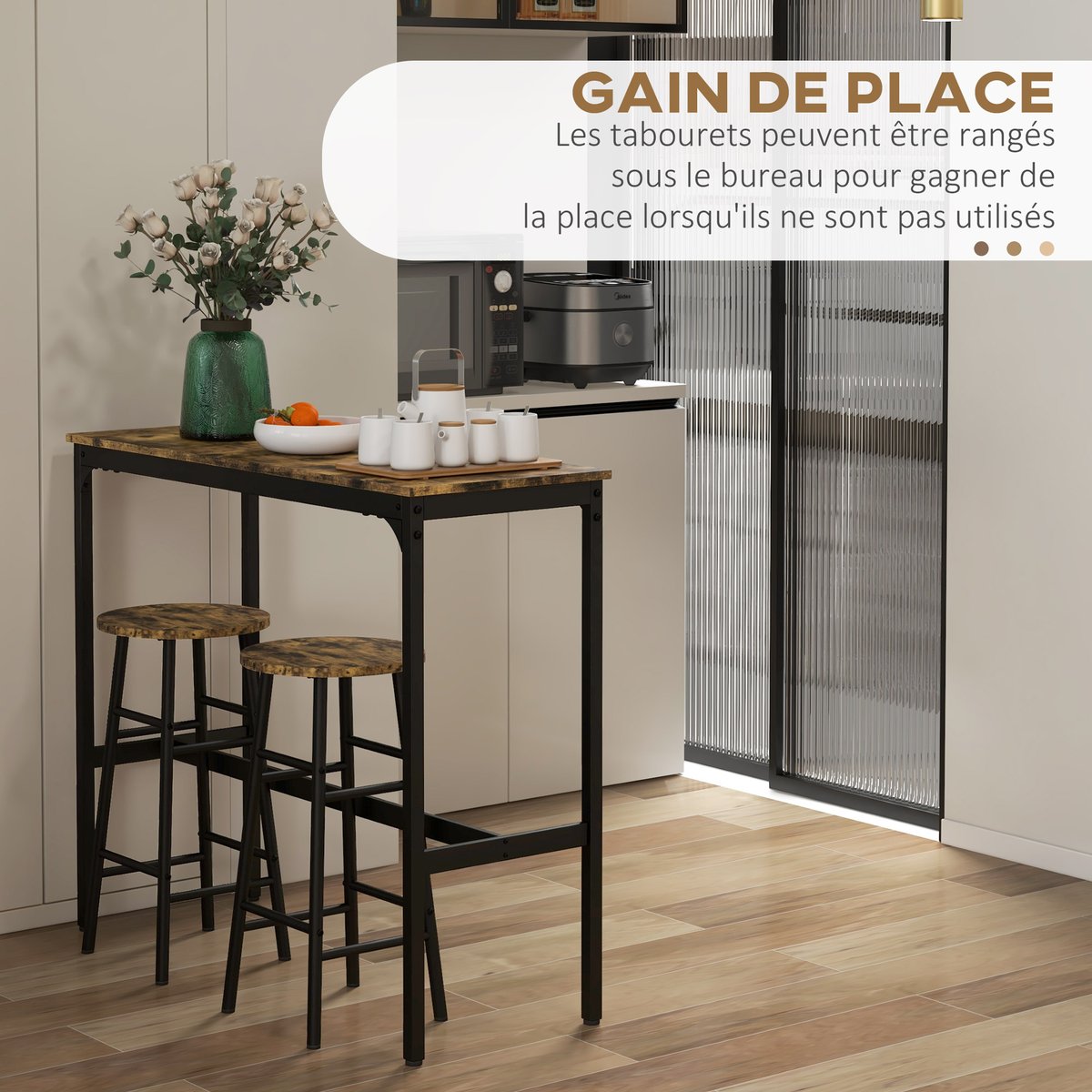 Ensemble de table de bar MDF Brun Rustique brun rustique, noir, HOMCOM