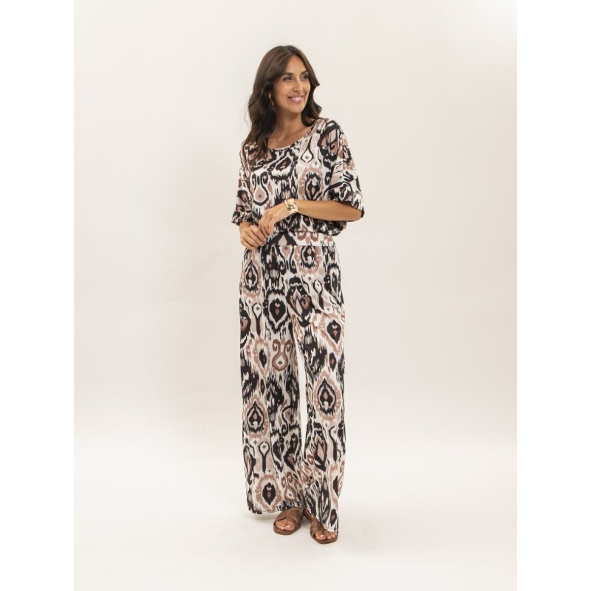 Pantalon Fluide Motifs Etonia noir, DONA LISA
