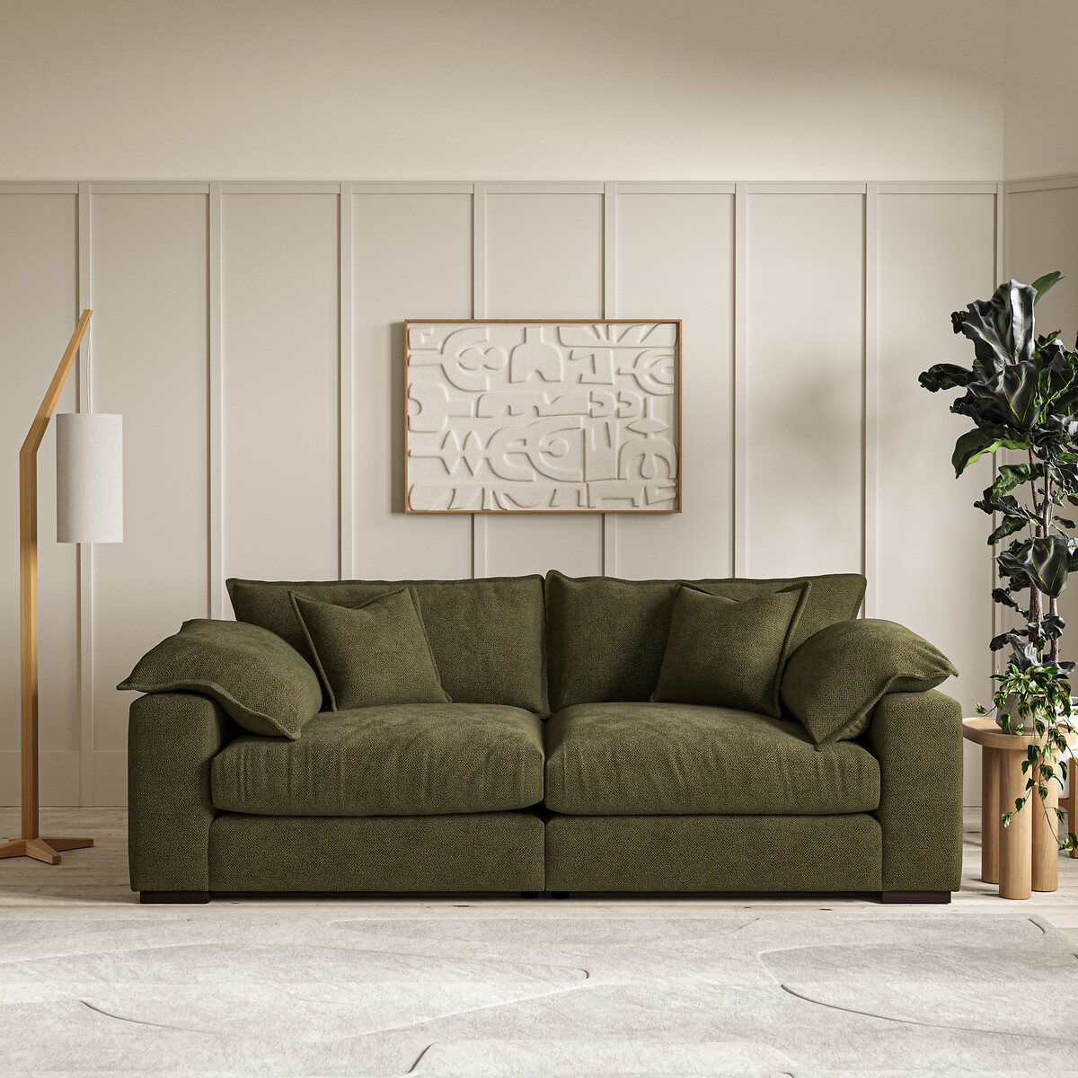 Camille Bouclé 4 Seater Sofa with Walnut Feet dark olive, ÉDITÉ