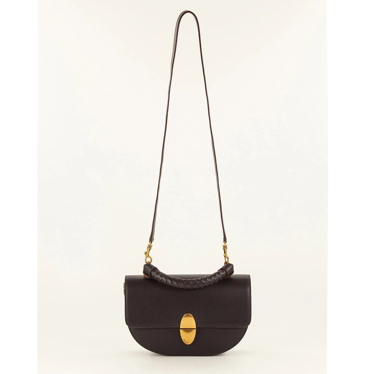 Sac demi-lune en cuir détails tressés ROUND TESORO café, SESSUN