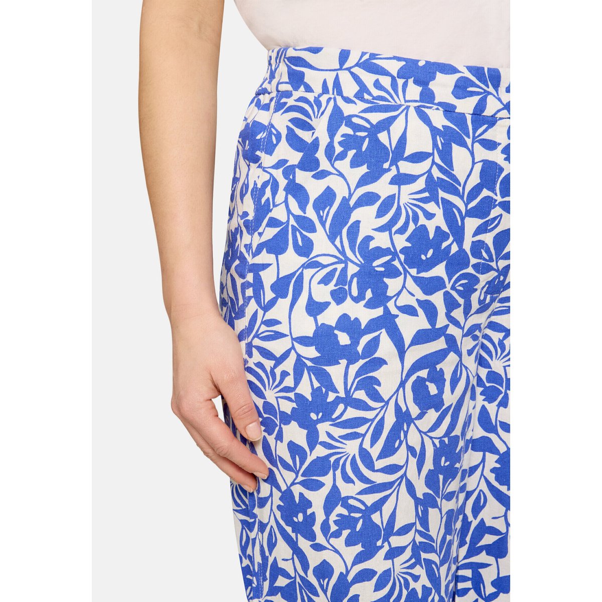 Pantalon en lin à taille élastique blanc/bleu, BETTY BARCLAY