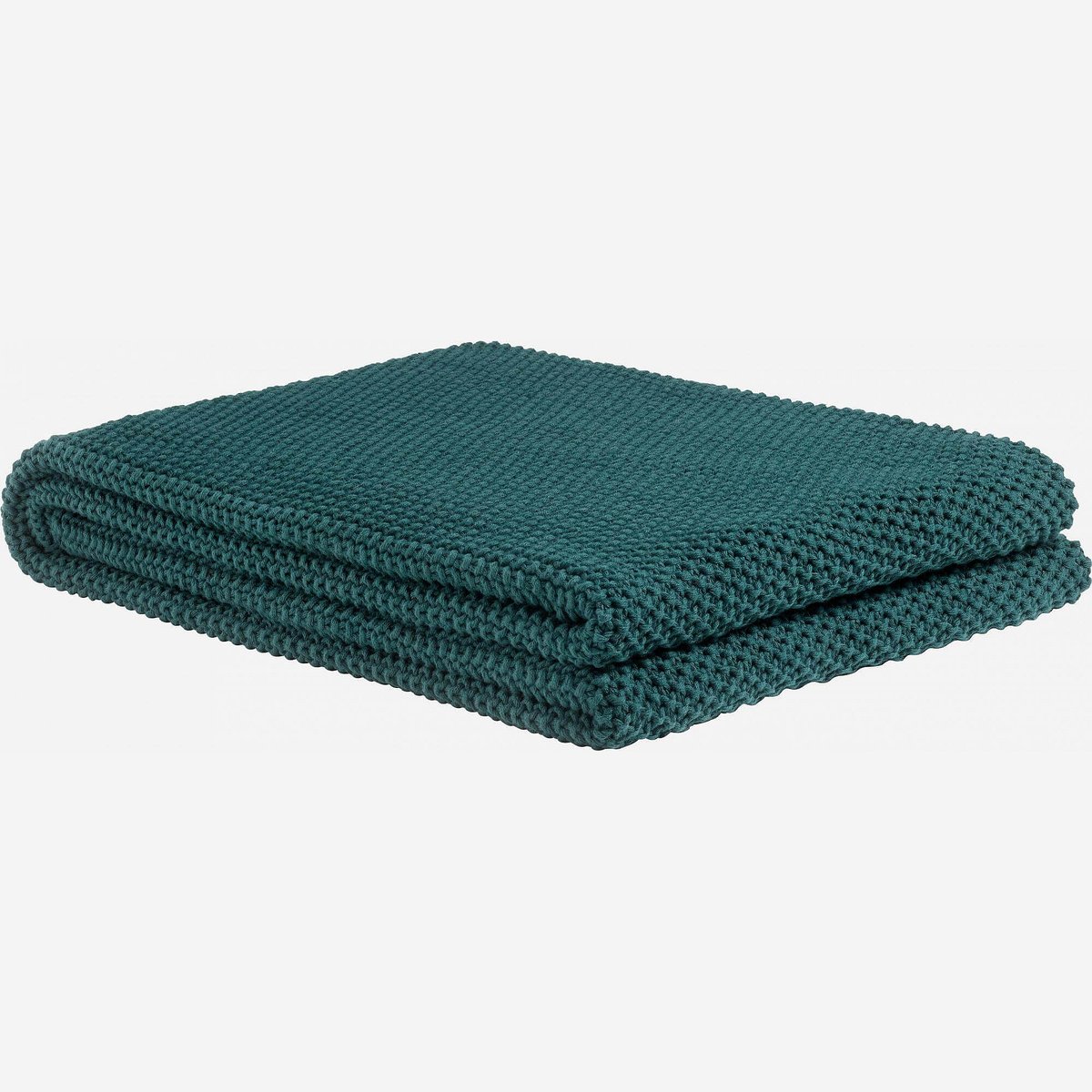 Plaid tricoté en coton LOU vert, HABITAT