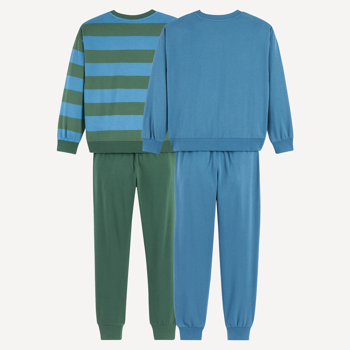 Lot de 2 pyjamas en jersey de coton bleu + vert, LA REDOUTE COLLECTIONS