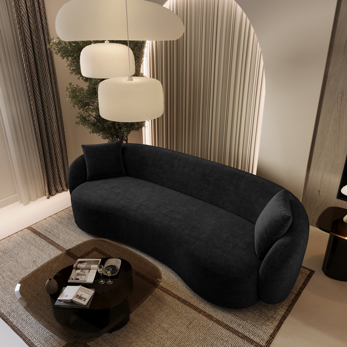 Canapé 3 places en tissu tramé toucher doux CELINE noir, SIA HOME