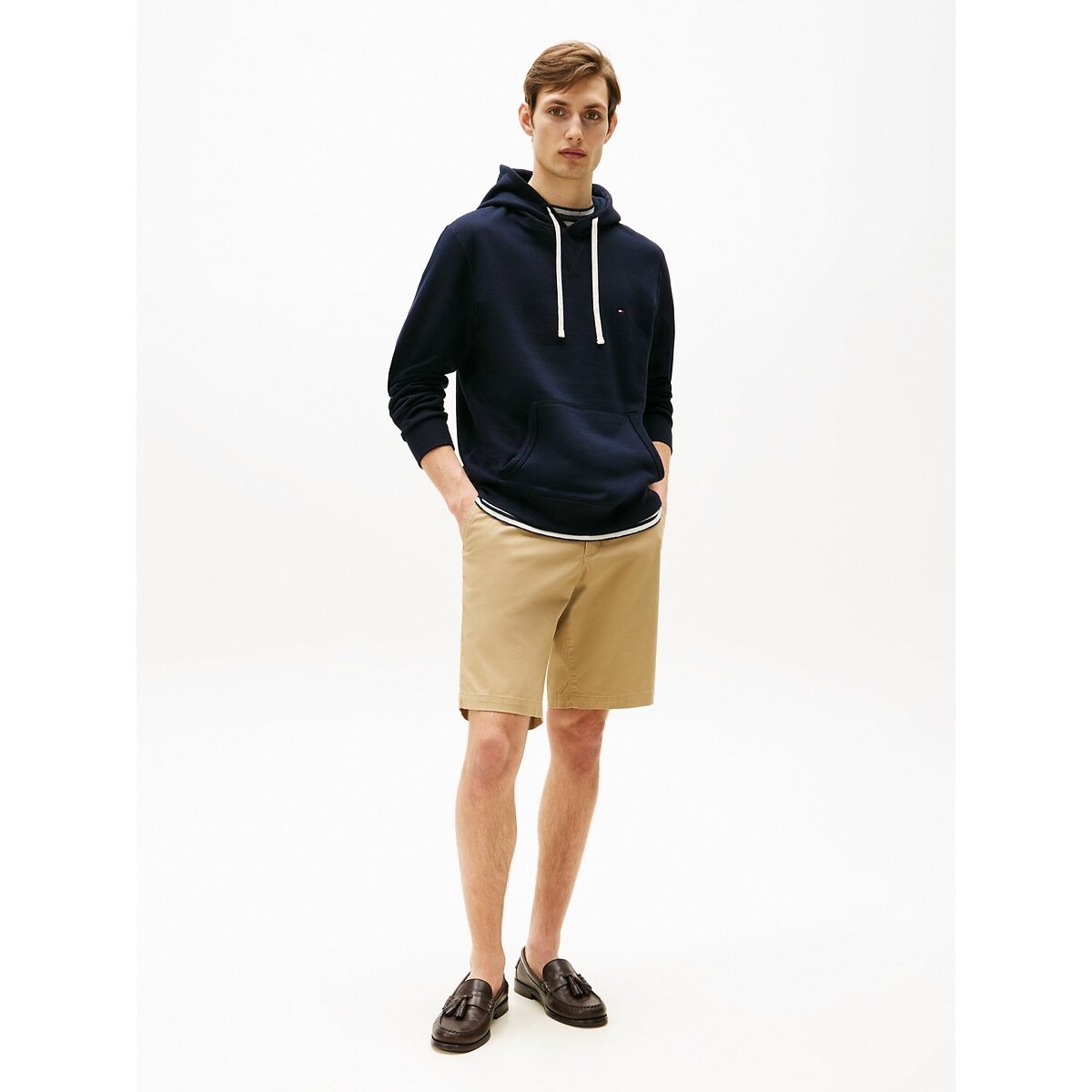 Fleece sweater met kap en trekkoord marineblauw, TOMMY HILFIGER