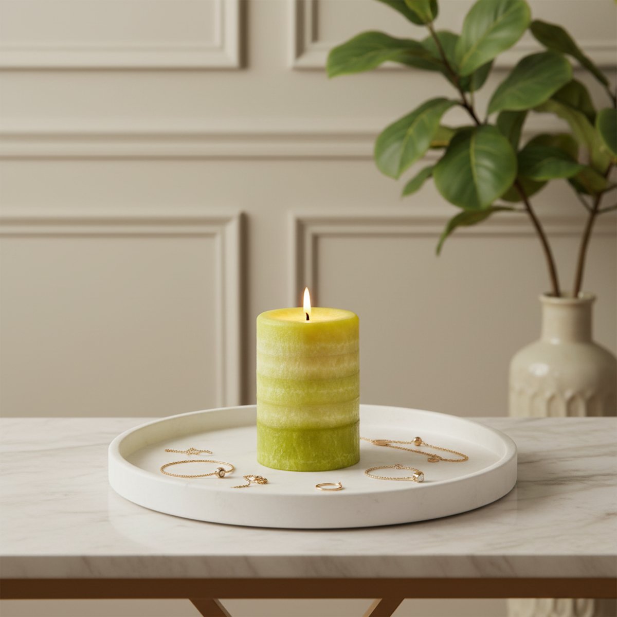 Bougie parfumée cylindrique H10 vert, SIA DECO
